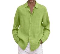 YOUYING Camicie da uomo in cotone e lino, a maniche lunghe, con bottoni, casual, vestibilità comoda, leggere, estive, da spiaggia, taglie forti, A# Verde Menta, 5XL