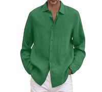 YOUYING Camicie da uomo in cotone e lino, a maniche lunghe, con bottoni, casual, vestibilità comoda, leggere, estive, da spiaggia, taglie forti, A# Verde, 4XL