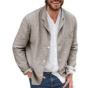 YOUYING Giacca da uomo in cotone e lino, vestibilità larga, leggera, con bottoni, casual, estiva, con risvolto, abbigliamento sportivo, C# Grigio, 3XL
