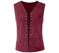 YOUYING Gilet medievale da uomo, con lacci, scollo a V, retrò, rinascimentale, pirata, vintage, gotico, steampunk, gilet, costume di Halloween, A# Rosso, X-Large