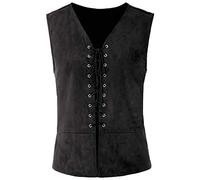 YOUYING Gilet medievale da uomo, con lacci, scollo a V, retrò, rinascimentale, pirata, vintage, gotico, steampunk, gilet, costume di Halloween, A# nero., Medium