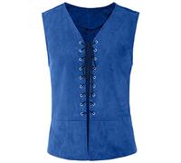 YOUYING Gilet medievale da uomo, con lacci, scollo a V, retrò, rinascimentale, pirata, vintage, gotico, steampunk, gilet, costume di Halloween, A# Blu, Large