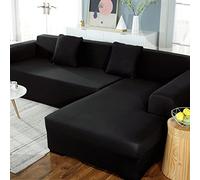 youyoucool Copridivano a Forma di L per Divano Componibile a 2 Pezzi, Copridivano Morbido Elasticizzato Antiscivolo per Divano a 3 Posti + 4 Posti, Protettore per Mobili, Copridivano (nero)
