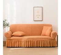 youyoucool Copridivano Elasticizzato Elegante a Bolle Reticolate Copridivano 3D in Spandex Elastico Fodera Protettiva con Gonna Colore Arancione 3 posti