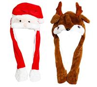 YouYuer 2PCS Cappello da Babbo Natale Unisex Cappello da Coniglio con Orecchie Che Si Muovono Cappelli di Natale Cappello da Festa Cappello Divertente per Adulti e Bambini (A)