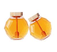 YouYuer Contenitori per Miele,2PCS Dispenser Miele Vetro,Barattolo di Miele di Vetro con Mestolo e Coperchio Cucina Stoccaggio Vasetti per Conservare Miele e Sciroppo (200ml)