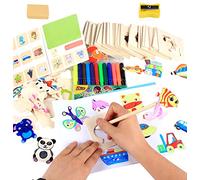 YouYuer Stencil per Pittura Bambini,60pcs Legno Stencil per Pittura per Bambini Riutilizzabili Kit di Pittura Modello di Stencil per Scrapbook Pareti DIY Decorazione Pareti Diario Lettere Template