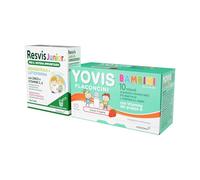 YOVIS Bambini Flaconcini, Probiotici per il Benessere Intestinale, dai 3 ai 14 anni, 10 Flaconcini Fragola + Resvis Junior Xr, per il Sistema Immunitario, bambini dai 3 Anni, 12 Bustine,Fragola