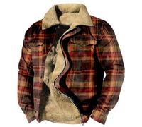 Yowablo Giacca da Uomo a Camicia Scozzese in Lana Foderata Calda Invernale Spessa e pesanteGiacca Classica con Cerniera Risvolto Giubbotto Pelle (Orange, M)