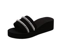 Yowablo Pantofole a punta con tacco a zeppa con plateau e strass in tinta unita da donna Infradito Sandali (Black, 37)
