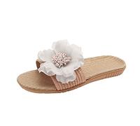 Yowablo Pantofole da donna estive fresche suole di lino pantofole comode suole morbide sandali di lino in cotone traspirante per esterni pantofole di lino Scarpe Sposa (Beige, 36)