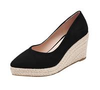 Yowablo Scarpe da pescatore Tacco a zeppa intrecciato con erba femminile 2022 primavera autunno Tessuto Versatile Piede Espadrillas Compensa Giochi Offerta A Tempo (Black, 39)