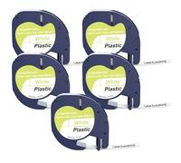 Yowell 5x Nastro - Etichette Compatibile con Dymo Letratag 12mm x 4m, Ricarica Compatibile con Dymo Letratag 200B LT-100H XR LT-100T, Nero su Bianco Nastro per Etichette 91221 S0721660