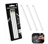 Yowfond Set di 3 matite a carbone da disegno, penna a carbone bianca per artisti, schizzi e pittura, matite da disegno atossiche, penne da disegno per bambini, studenti, principianti e professionisti