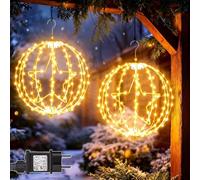 Yowin 2 Pezzi Luci Natale Esterno 30CM 200 LED Sfere Luminose Natalizie con Trasformatore, Stella di Natale 8 Modalità Palla Luminosa Natalizia per Interno Balcone Decorazioni - Telaio Marrone
