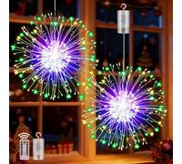 yowin Fuochi d'artificio Luci a Batteria 2 Pezzi 198 LED Luci Decorative Stringa, 8 Modalità Filo di Rame Luci Fatate di Natale con Telecomando, Timer per Interno Esterno Decorazioni - Multicolore
