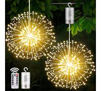 yowin Fuochi d'artificio Luci a Batteria 2 Pezzi 198 LED Luci Decorative Stringa, 8 Modalità Filo di Rame Luci Fatate di Natale con Telecomando, Timer, Impermeabile per Interno Esterno Decorazioni
