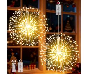 yowin Fuochi d'artificio Luci a Batteria 2 Pezzi 198 LED Luci Stringa | 8 Modalità Filo di Rame Luci Fatate di Natale con Telecomando, Timer, Impermeabile per Interno Esterno Decorazioni