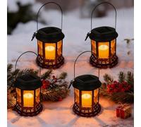 Yowin Lanterne da Esterno 4 Pezzi Grande Lanterna Solare da Giardino con Candele, Lampada Solari da Appendere Impermeabile Lampade da Tavolo per Arredo Terrazzo Balconi Decorazioni - Nero