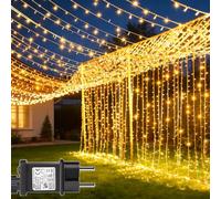 yowin Tenda Luminosa Esterno Interno 6m x 3m 600 LED Cascata Luci Impermeabile IP65 con Timer, 8 Modalità Luci Tenda con Presa per Matrimonio, Gazebo, Finestra, Parete, Giardino - Bianco Caldo