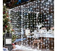 yowin Tenda Luminosa Natale 300 LED 3x3m Luci Natale Esterno con Spina, Timer, 8 Modalità Addobbi Natalizi per La Casa Impermeabile Cascata Luci per Balcone Festa Interno Esterno Decorazioni - Bianco