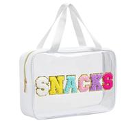 Yowivon Borsa Tote Trasparente con Parola SNACKS, Borsa Cosmetica da Viaggio con Maniglia e Cerniera, Borse Impermeabile per Toilette/Trucco, Borse da Mare/Stadio/Concerto/Spuntino per Donne,Bianco, L