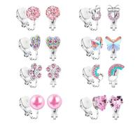Yowivon Orecchini a clip per ragazze da donna, orecchini a clip in zirconia cubica per orecchini non forati, cuore arcobaleno farfalla fiore carino clip on ear set regalo gioielli 8 pairs, argento
