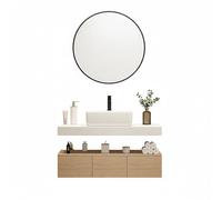 YOWLLXOF Lavabo Angolare Moderno Montaggio a Parete,con mobiletto,Specchio Alta Definizione e Lavello in Marmo,per Lavanderia,Bagno,Piccoli Appartamento(35.4 * 15.7in)