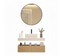 YOWLLXOF Lavabo Angolare Moderno Montaggio a Parete,con mobiletto,Specchio Alta Definizione e Lavello in Marmo,per Lavanderia,Bagno,Piccoli Appartamento(31.5 * 15.7in)