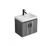 YOWLLXOF Mobile Bagno Angolare Sospeso con Lavabo in Ceramica,Porte Rubinetto e Scarico,Facile assemblaggio,per Lavanderia Camera degli Ospiti e Balcone(28 * 18.9in)