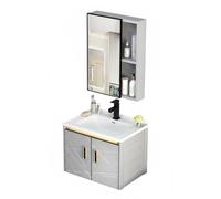 YOWLLXOF Sospeso Lavabo Angolare Set con Mobile Specchiera, Lavabo più Profondo e Cassetti,per Piccoli Spazi,Bagno,Appartamento,Facile assemblaggio(21.6 * 23.6in)