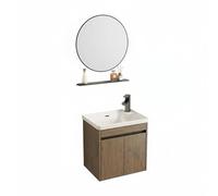 YOWLLXOF Sospeso Mobile Bagno Angolare,con Specchio,Rubinetto Freddo E Caldo Bagno e Porte,Salvaspazio,Facile assemblaggio,per Lavanderia,Bagno(17.7 * 13in)