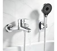 Yowmina Rubinetto Vasca da Bagno con Doccetta, Miscelatore per Vasca da Bagno Cromato, con Soffione Doccia a 3 Funzioni, in Ottone per Doccia, Miscelatore Monocomando per Vasca