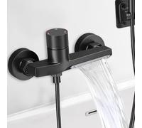 Yowmina Rubinetto Vasca da Bagno Nero Parete Termostatico a Cascata, Miscelatore Monocomando Ottone con 2 Uscite e Sicurezza Antiscottatura, Attacco G1/2 per Bagno