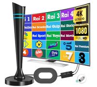 Yowrepu Antenna TV Interna Amplificata Potente - Antenna Digitale Portatile 4K/1080P Supporto DVB-T/T2, con Base Magnetica e Cavo Coassiale 5m (Connettore Tipo F), per Uso Domestico/Negozio - Blu