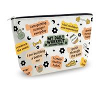 Yoxiumi Regali di allenamento per le donne Regali da palestra per le donne Borsa per il trucco per gli amanti del fitness Regali per gli amanti della palestra, Bianco-allenamento, Rivestimento in lino