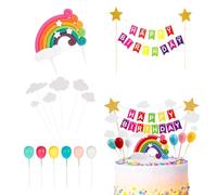 YOYEAH Arcobaleno Decorazione Torta di Compleanno per Bambini - Buon Compleanno Cake Topper Set con Nuvole e Palloncini per Decorazione Colorata del Partito