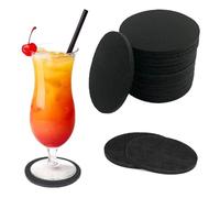 YOYEAH Set di 16 sottobicchieri in feltro, rotondi, in feltro resistente al calore, lavabile e antiscivolo, per tazze, birra, bar, tavolo, nero.