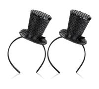 YOYEAH Set di 2 mini cerchietti cilindrici per capelli - Cerchietto nero con cilindro e papillon per carnevale e feste a tema