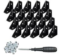 YOYEAH Set di 20 connettori angolari - Set di viti angolari in metallo nero per mobili, connettori del letto e bordi della scrivania, connettore angolare universale per angolo di fissaggio in acciaio