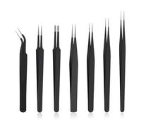 YOYEAH Set di 5 pinzette di precisione in acciaio inox per la creazione di gioielli, riparazione elettronica e manicure, antistatiche e antiscivolo, con punte e pinzette curve, per fai da te e