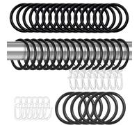 YOYEAH Set di 50 ganci per tende e anelli - Anelli per tende con ganci in plastica per finestre, porte e tende da doccia - Anelli per tende con clip per anelli inclusi - diametro interno 30 mm (nero)