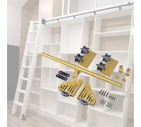 YOYGPEG Kit Di Binari Scorrevoli Mobili in Metdorato, Kit Completo Di Ferramenta per Binari per Scale a Rotelle per Libreria da 100-732 Cm, Rullo per Pavimento con Freno, per Soppalchi Interni (Kit Bi