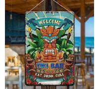 YOYI ART Targa in metallo vintage con scritta "Welcome Tiki Bar", per esterni, esterni, Tiki bar, piscina, cortile, spiaggia, Hawaii, decorazione da parete, 20,3 x 30,5 cm