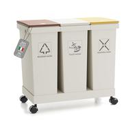 YOYIKKO Set 3 Bidoni Differenziati, Pattumiere, 3 contenitori con coperchio, 3 x 12 l, contenitori per il riciclaggio rimovibili con ruote, sistema di raccolta differenziata (36-100)