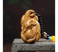 YOYOBO Antica Arte Giapponese in Legno di bosso Intagliato a Mano, Adorabile Statua di Volpe, Animale, netsuke, Decorazione, Ciondolo, Regalo da Collezione