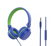 YOYOTUNE Cuffie per bambini, con cavo, con microfono, limitatore di volume 85/94 dB, per ragazze, ragazzi e bambini, cavo cablato da 3,5 mm, cuffie pieghevoli per apprendimento e intrattenimento (blu)