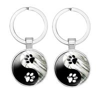 YOYUMI Porta Chiavi Accessori In Stile Cinese Yin Yang Tai Chi Pettegolezzo Mappa Panda Gatto Impronta Tempo Gemma Portachiavi Portachiavi Piccolo Regalo Bianco E Nero Impronta Panda Tai Chi 2 Pezzi