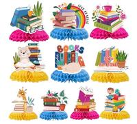 Yoyuspy Decorazioni per feste di compleanno con lettura, 10 pezzi, decorazioni per feste a tema libri, centrotavola a nido d'ape, decorazione da tavolo, graziose decorazioni per libri, club, forniture