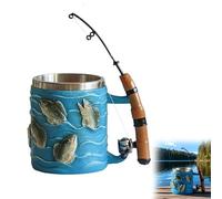 YOZO Fish Mug, Funny Fishing Rod & Reel Design Coffee Mug,Fun Portable Resin Drinking Cup with Rod and Reel Design,Personality Cold Hot Beverage Cup for Home Camping-A